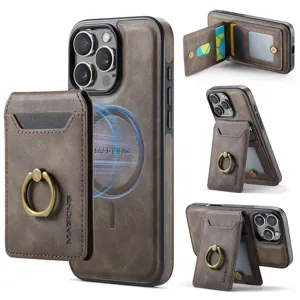 Μαγνητική δερμάτινη θήκη τηλεφώνου για iPhone 16 Pro Max με θήκη καρτών και βάση δακτυλίου.