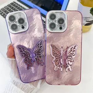 Gedetailleerd overzicht van telefoonhoesje met vlinderhouder en unieke foliestructuur.