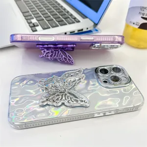 Glitter telefoonhoesje met vlinder standaard compatibel met iPhone 16 15 14 Pro Max.