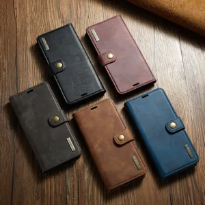 Gedetailleerd overzicht van kleurrijke lederen portemonnee-hoesjes met magneetsluiting.