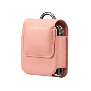 Rosa Leder Gürteltasche für Klapphandys, tragbare Handyhülle Tasche für faltbare Smartphones.