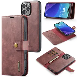 Magnetische afneembare lederen telefoonhoes met kaartsleuven compatibel met iPhone 16