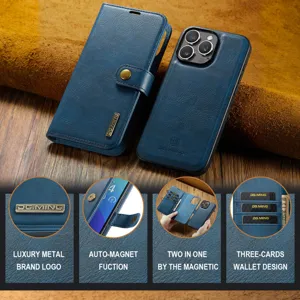Premium lederen magnetische telefoonhoes met kaartsleuven en afneembaar 2-in-1 ontwerp dagelijks.