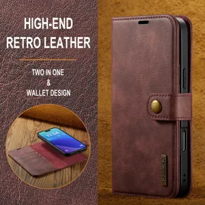 Hoogwaardige PU-lederen portemonnee telefoonhoes met afneembare magnetische cover voor iPhone.