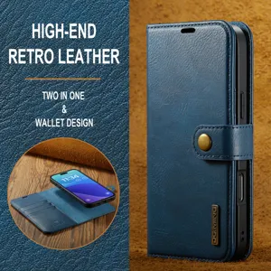 Hoogwaardige retro lederen magnetische afneembare telefoonhoes portemonnee ontwerp hoesje