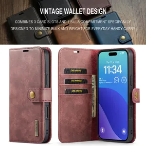 Vintage leren portemonnee telefoonhoesje met kaartsvakken en magneetsluiting voor iPhone.