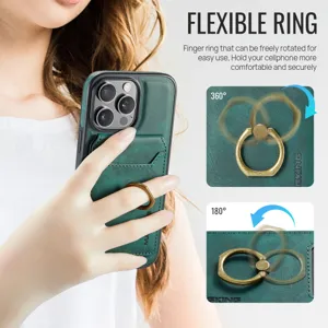 Δερμάτινη θήκη μαγνητική για iPhone 16 Pro Max με περιστρεφόμενο δακτύλιο 360° και θήκη καρτών.