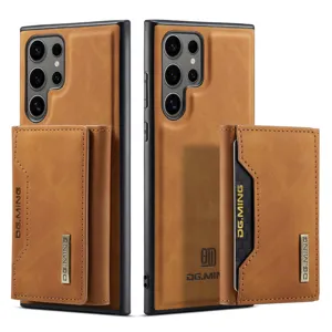 Etui de telephone en cuir magnetique avec porte-cartes amovible pour Samsung Ultra.