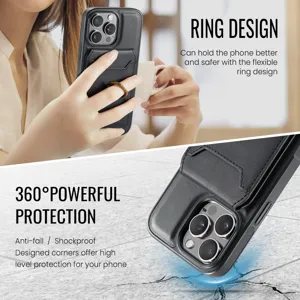 Δερμάτινη θήκη MagSafe με βάση δαχτυλιδιού και θήκη καρτών για iPhone 16 Pro Max.