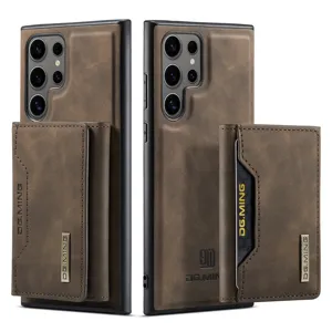 Coque portefeuille amovible en cuir magnétique pour Samsung Galaxy, étui marron vintage.