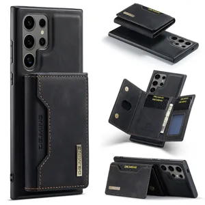 Étui portefeuille amovible en cuir avec fentes pour cartes et support pour Samsung S24 Ultra.