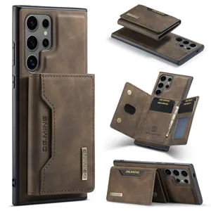 Coque de téléphone magnétique en cuir détachable avec porte-cartes et fonction support.