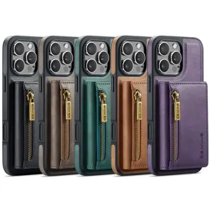 Δερμάτινη θήκη κινητού για iPhone Pro Max με τσέπη καρτών με φερμουάρ και μαγνήτη.