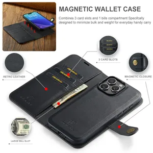 Magnetische portemonnee lederen telefoonhoesje met 3 kaartgleuven en magnetische sluiting.