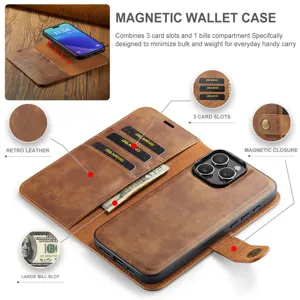 Magnetische lederen portemonnee telefoonhoesje met kaartsleuven en afneembaar ontwerp iPhone.