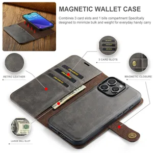 Magnetische lederen portemonneehoesje voor iPhone Pro Max met handige kaartsleuven.