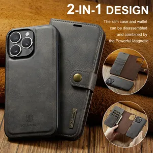 Afneembare 2-in-1 magnetische lederen portemonnee telefoonhoesje met kaartsleuven en stand.