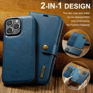 Afneembare 2-in-1 lederen telefoonhoesje met magnetische kaartsleuf portemonnee.