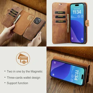 Afneembare magnetische lederen portemonnee telefoonhoesje voor iPhone 16 Pro Max