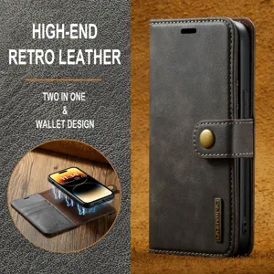 High-end retro lederen portefeuille telefoonhoesje met magnetisch afneembaar ontwerp voor iPhone.