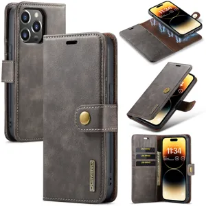 Afneembare magnetische lederen telefoonhoes met kaartsleuven en stand voor iPhone.