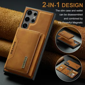 Etui de téléphone en cuir amovible 2 en 1 avec porte-cartes magnétique vue de détail.