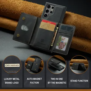 DG.MING Samsung S24 S23 Ultra Coque Cuir Portefeuille Magnétique Détachable 2 en 1