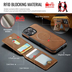 Δερμάτινη θήκη πορτοφόλι MagSafe για iPhone 16 Pro Max με θήκες RFID και στήριξη δακτυλίου.