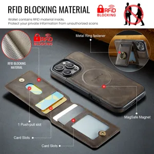 Δερμάτινη θήκη MagSafe με πορτοφόλι καρτών RFID και μεταλλική βάση δακτυλίου.