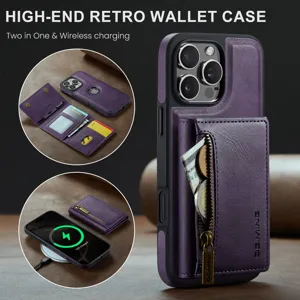 Premium retro δερμάτινη θήκη πορτοφολιού κινητού με θήκη καρτών και ασύρματη φόρτιση.