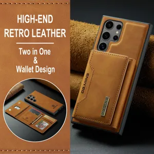 Étui portefeuille en cuir rétro haut de gamme avec porte-cartes magnétique amovible pour téléphone.