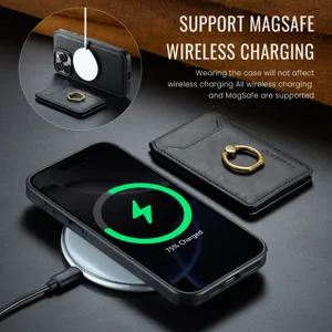 Λεπτομερής προβολή θήκης MagSafe και θήκης καρτών με δαχτύλιο για iPhone 16 Pro Max.