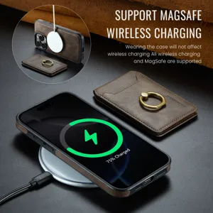 Δερμάτινη θήκη τηλεφώνου MagSafe με θήκη καρτών και δαχτυλίδι για iPhone 16 Pro Max ασύρματα.