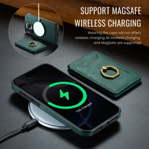 Πράσινη δερμάτινη θήκη τηλεφώνου MagSafe και θήκη κάρτας για iPhone 16 Pro Max.