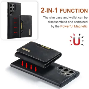 Étui portefeuille en cuir magnétique pour Samsung S24 Ultra, coque amovible 2 en 1 détail.