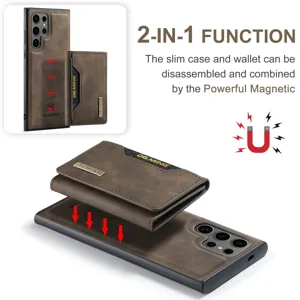 Coque de téléphone en cuir magnétique avec porte-cartes amovible pour Samsung Galaxy.