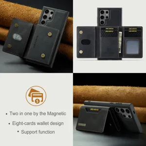 Coque de téléphone en cuir magnétique avec porte-cartes et support pour Samsung S24 Ultra.