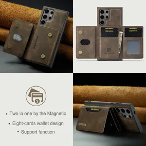 Étui portefeuille magnétique en cuir avec emplacements pour cartes pour Samsung S24 Ultra.