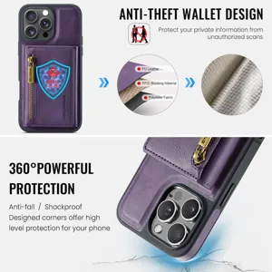 Δερμάτινη θήκη κινητού για iPhone με θήκη καρτών προστασία RFID και τσέπη με φερμουάρ