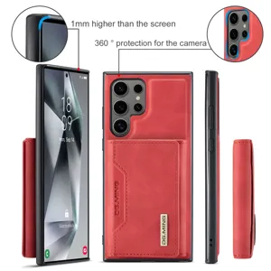 Étui portefeuille en cuir magnétique pour Samsung S24 Ultra porte-carte amovible rouge