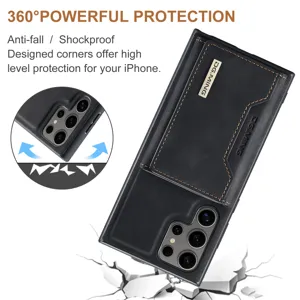 Étui en cuir magnétique avec porte-cartes amovible, protection antichoc à 360 degrés.