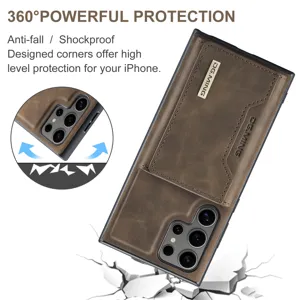 Coque étui portefeuille en cuir avec porte-carte magnétique, protection antichoc vue détaillée