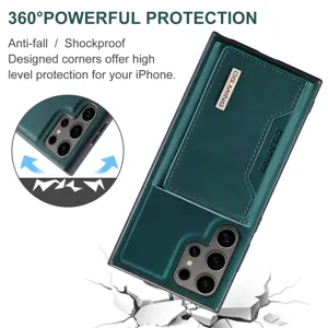 Etui portefeuille en cuir magnetique avec fente pour carte et protection antichoc robuste.