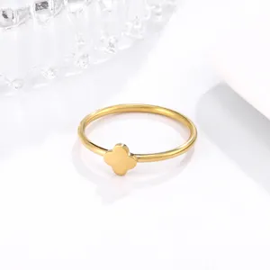 Titanium Steel Clover Butterfly Ring For Women 14K Gold Plated Simple Fashion Jewelry Elegant Party Accessories Finger Ring