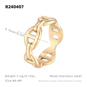 Bague chaine doree en acier inoxydable bijoux de doigt mode minimaliste taille 6 a 9 neuf