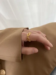 Bague chaîne ancre en or acier titane plaqué or 18k minimaliste nez de cochon bijoux
