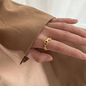 Bague maillon chaine doree en acier inoxydable plaque or 18k bijou mode elegant chic