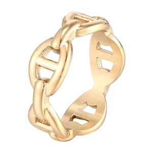 Bague chaine en acier titane plaque or bijou tendance pour femme pour usage quotidien