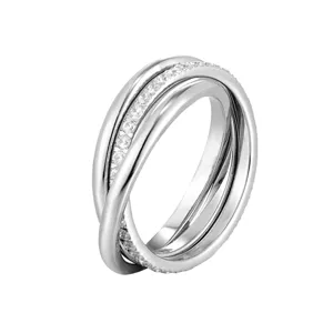 Bague Triple Entrelacée en Acier Titane Chic Pour Femmes Bague Bande Pavée de Strass Géométrique Électroplaquée Bijoux Quotidiens Exquis Rétro