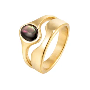 Bague Chic en Acier Titane Double Couche Électroplaqué Géométrique Ovale Bague en Pierre Naturelle Femme Bijoux de Main